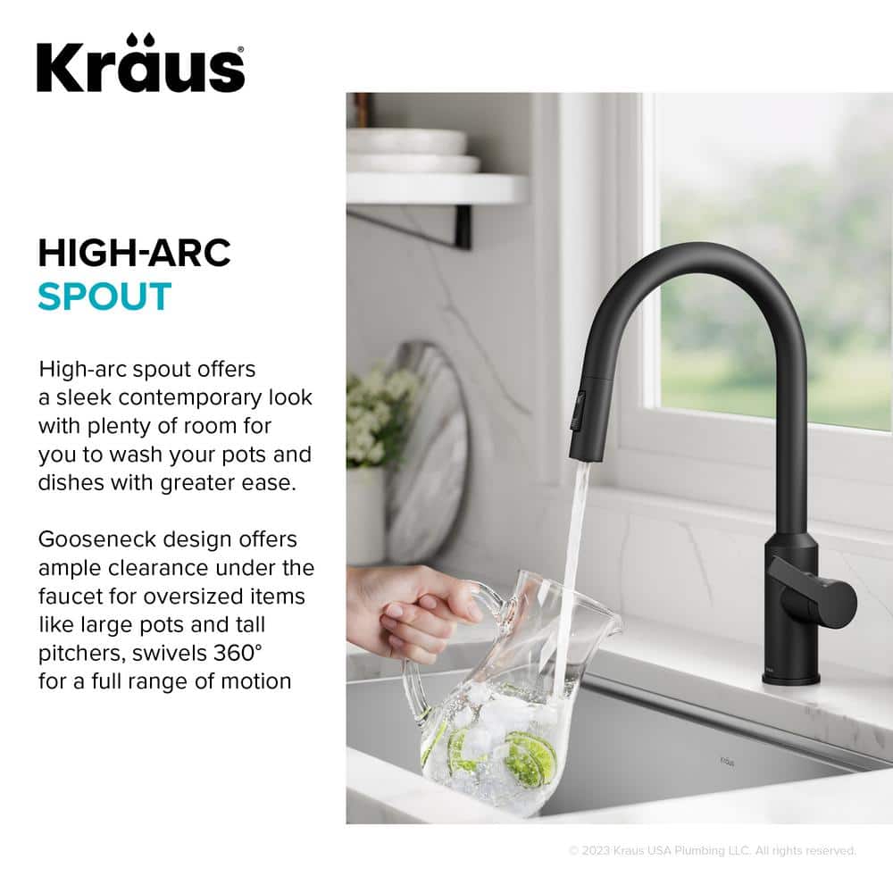 Matte Black Brass Touchless Pull-Down Kitchen Faucet with Spray