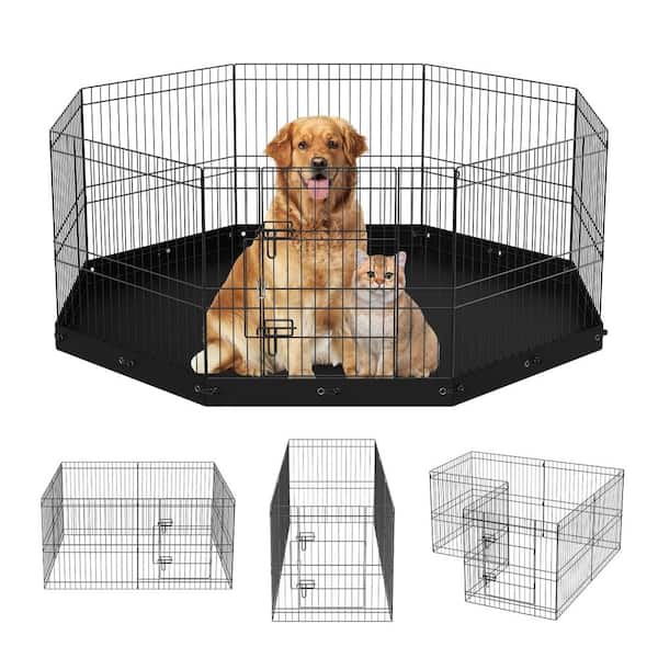 VEVOR Dog Playpen 8 Panels Foldable Metal Dog Exercise Pen with Bottom Pad 24 in. H Pet Fence Puppy Crate Kennel