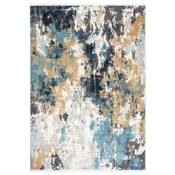 Abani Azure Grey/Multi 6 ft. x 9 ft. Abstract Polyester Area Rug