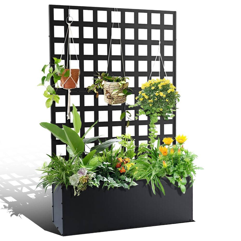 "Galvanized Steel Raised Planter Box with Trellis Privacy Screen,Drainage Hole 73"" x 47"" x 12"" for Climbing Plant Black" price history on PriceWatchPro