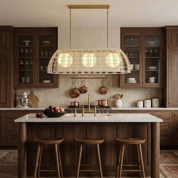 aiwen 43.7 in. 3-Light Gold Rectangular Farmhouse Chandelier