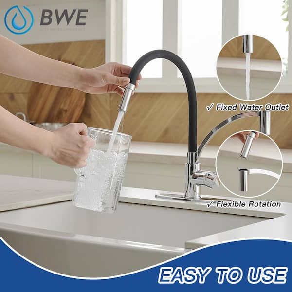 Single-Handle Pull-Down Sprayer 1 Spray High Arc Kitchen Faucet With Deck Plate in Polished Chrome