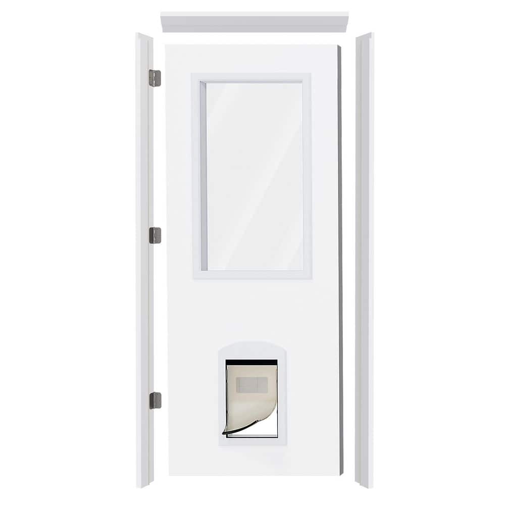 36 in. x 80 in. Left-Hand 1 Lite Clear Glass Entry Door Slab with Pet Door, Door Header, and Legs, Pre-installed Hinge price history on PriceWatchPro