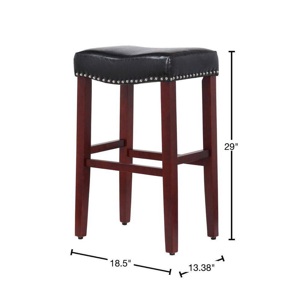 29" Cherry and Black Leather Saddle Bar Stool