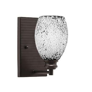Albany 1-Light Espresso 5 in. Wall Sconce with Black Fusion Glass Shade
