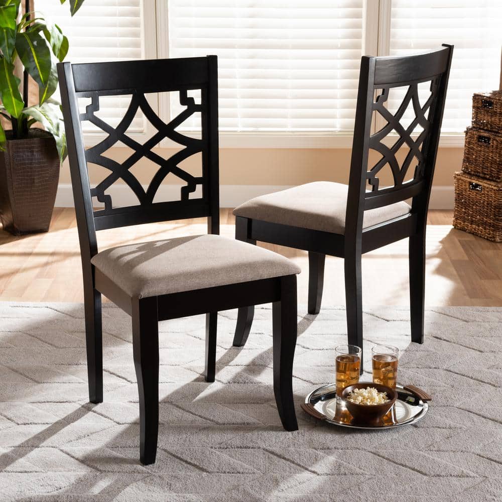 Espresso Sand Cane-Back Oak Wood Side Chair Set