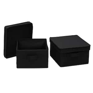 2.8 Gal. Medium Fabric Storage Bins Storage Box with Fully Removable Lid Luxe Black Fabric (2-Pack)