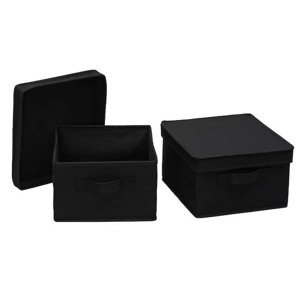 HOUSEHOLD ESSENTIALS 2.8 Gal. Medium Fabric Storage Bins Storage Box with Fully Removable Lid Luxe Black Fabric (2-Pack)