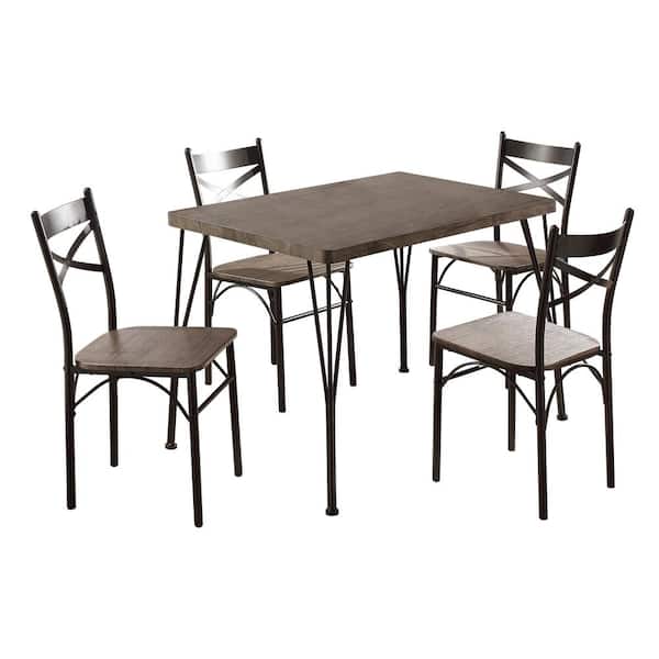Furniture of America Stasel 5-Piece Square Antique Brown Wood Top Dining Table Set