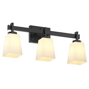 Modern 22.24 in. 3-Light Bathroom Vanity Light Wall Mounted Light Fixtures Over Mirror with Milky White Glass Shades