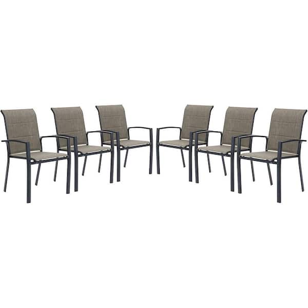 6-Piece Outdoor Stackable Dining Chairs with Rust-Resistant Metal Frame in Black