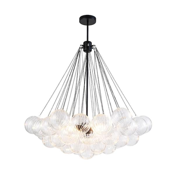 Alma 3-Light 31.5 in.W Matte Black Modern Bubble Cluster Chandelier with Vertical Rib Glass for Living Room
