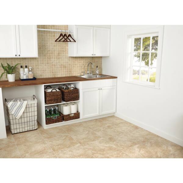 Trafficmaster Portland Stone Beige 18 In X 18 In Glazed Ceramic Floor And Wall Tile 17 44 Sq Ft Case Pt011818hd1pv The Home Depot