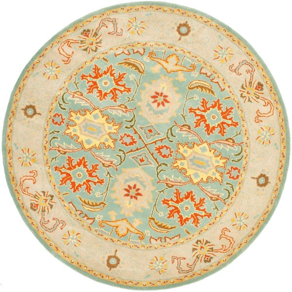 SAFAVIEH Heritage Light Blue/Ivory 10 ft. x 10 ft. Round Border Area Rug