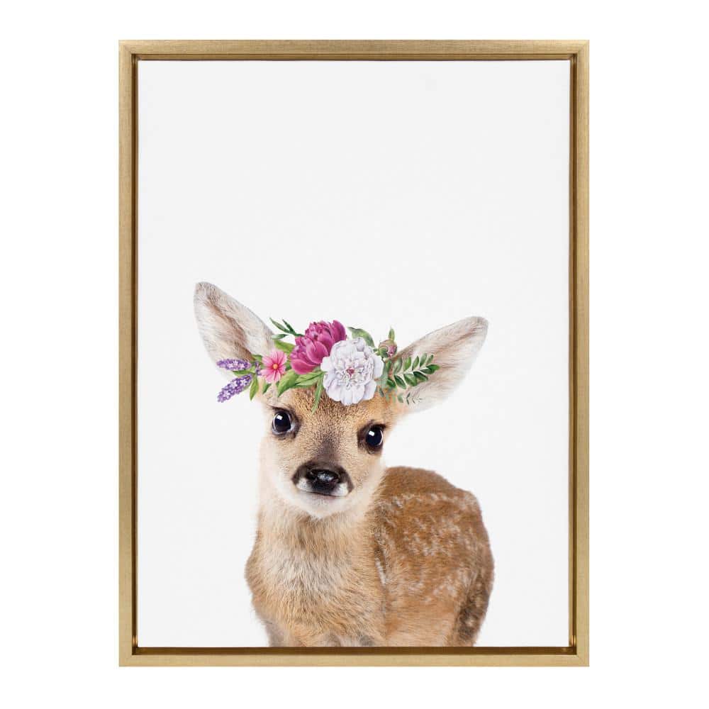 Flower Crown Fawn Framed Canvas Wall Art for Nursery