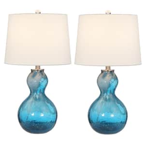 Columbia 25 .5" Blue Glass Table Lamp Set With White Shade (Set of 2)
