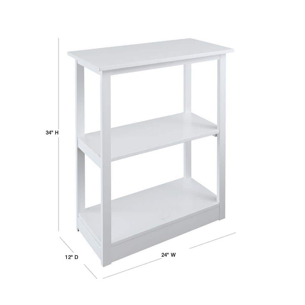 Adams White Solid Pine 3-Shelf Bookcase with Concealed Drawer