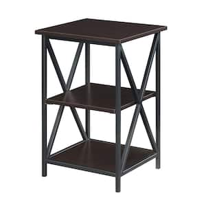 Tucson 15.75 in. W Espresso/Black 24.25 in. H Square Particle Board End Table with Shelves