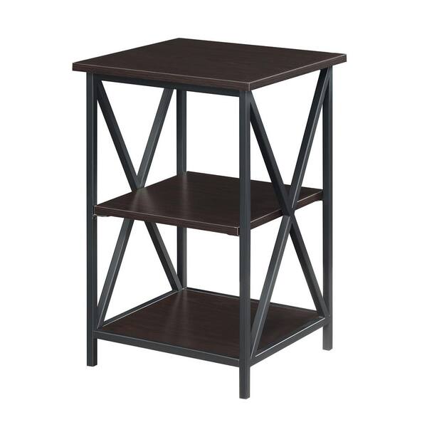 Convenience Concepts Tucson 15.75 in. W Espresso/Black 24.25 in. H Square Particle Board End Table with Shelves