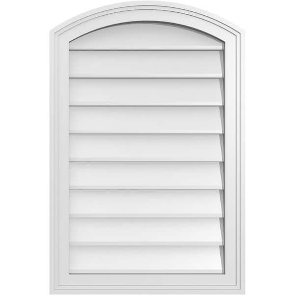 Ekena Millwork 20" x 30" Arch Top Surface Mount PVC Gable Vent: Functional with Brickmould Frame