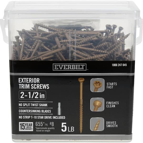 Everbilt #8 x 2-1/2 in. Star Drive Trim Head Exterior Wood Screws 5 lbs.-Box (655-Piece)
