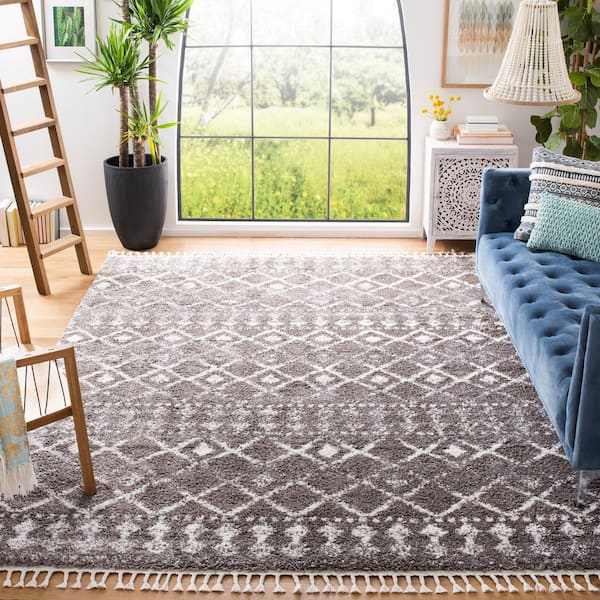 Berber Fringe Shag Brown/Ivory 9 ft. x 12 ft. Ikat Area Rug