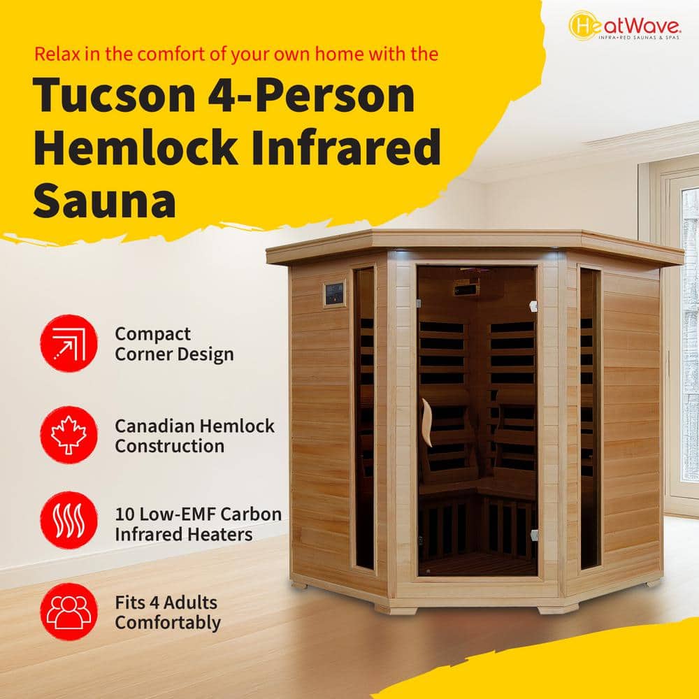 Hemlock 4-Person Corner Infrared Sauna with Carbon Heaters