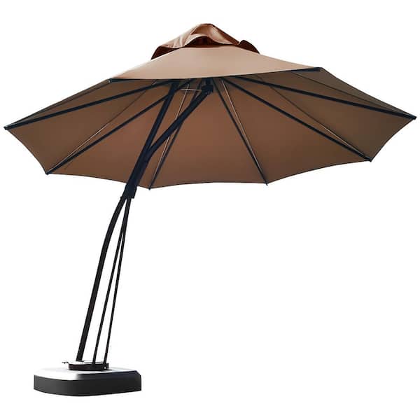 Costway 11 ft. Outdoor Aluminum Cantilever Sola Patio Umbrella in Tan