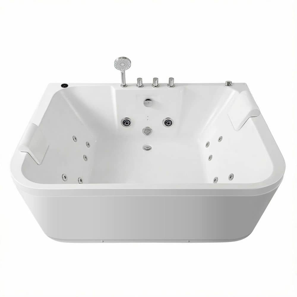 61.80 in. x 43.70 in. Whirlpool Bathtub with Bottom Drain in Glossy White Acrylic, 16-Jets, Heater and LED Lights price history on PriceWatchPro