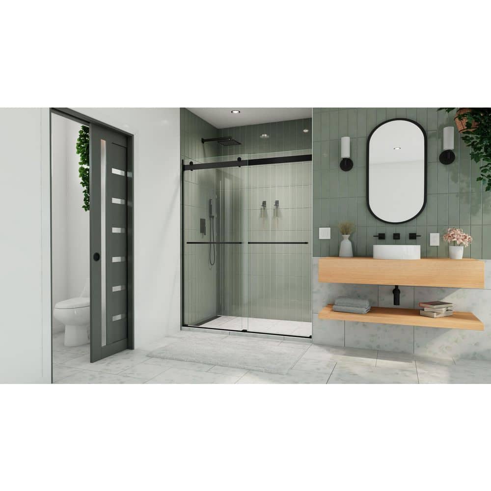 Essence 56-60" Matte Black Frameless Sliding Shower Door