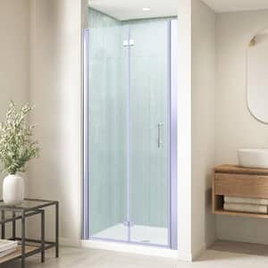 36-37 3/8 in. W x 72 in. H Bifold Semi-Frameless Shower Door in Chrome with Clear Tempered Glass,Reversible Installation
