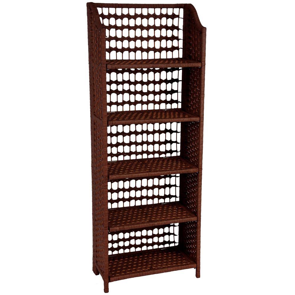 Elegant Mahogany 53" Natural Fiber 5-Shelf Bookcase