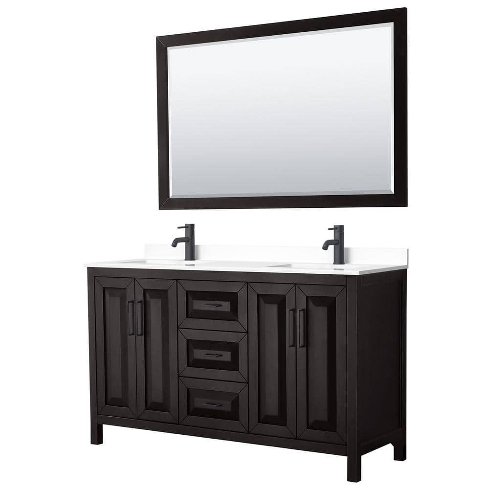Daria 60 in. W x 22 in. D x 35.75 in. H Double Bath Vanity in Dark Espresso w/ White Cultured Marble Top, 58 in. Mirror price history on PriceWatchPro
