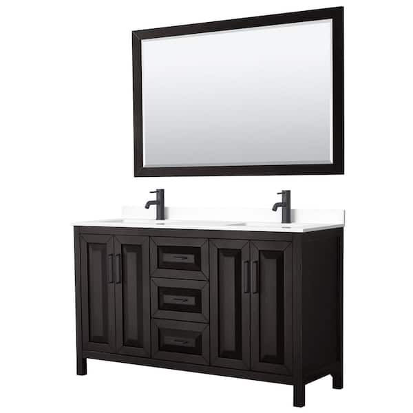 Wyndham Collection Daria 60 in. W x 22 in. D x 35.75 in. H Double Bath Vanity in Dark Espresso w/ White Cultured Marble Top, 58 in. Mirror