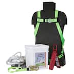 5-piece Reusable Fall Protection Kit, OSHA and ANSI compliant, Harness, Rope Grab, 50' Vertical Lifeline, Roof Bracket