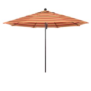 11 ft. Bronze Aluminum Commercial Market Patio Umbrella with Fiberglass Ribs and Pulley Lift in Astoria Sunset Sunbrella