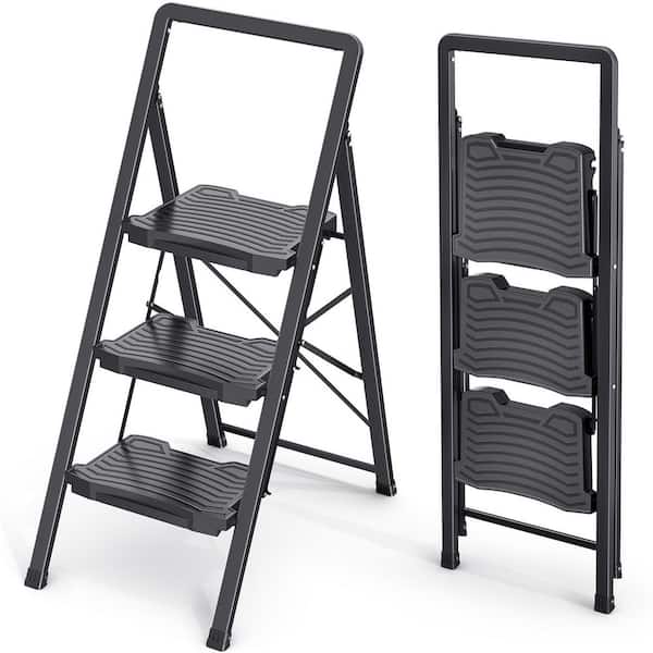 3-Step Reach Metal Lightweight Folding Step Ladder (8 ft. Reach), 800 lb. Load Capacity with Safety Lock