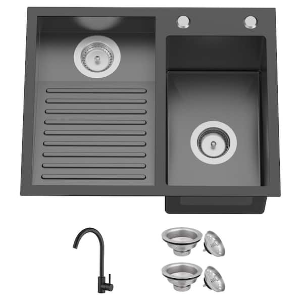 23.6 in. Drop-In Double Bowl Stainless Steel Laundry Sink with Washboard Zone Faucet and Drain Assembly
