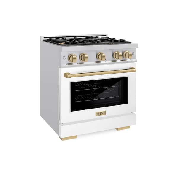 Select 30 in. 4-Burner Gas Range with Gas Convection Oven in Stainless Steel, Matte White and Champagne Bronze