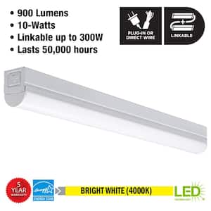 2 ft LED Garage Workshop Ceiling Strip Light Plug-In or Hardwire 900 Lumens with Power & Linking Cord 4000K Bright White