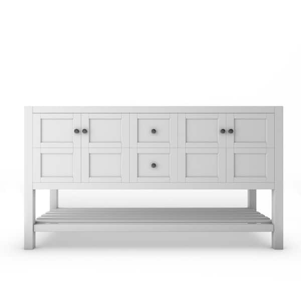 castellousa Alicia 59 in. W x 21.75 in. D x 32.75 in. H Bath Vanity Cabinet without Top in Matte White with Black Knobs