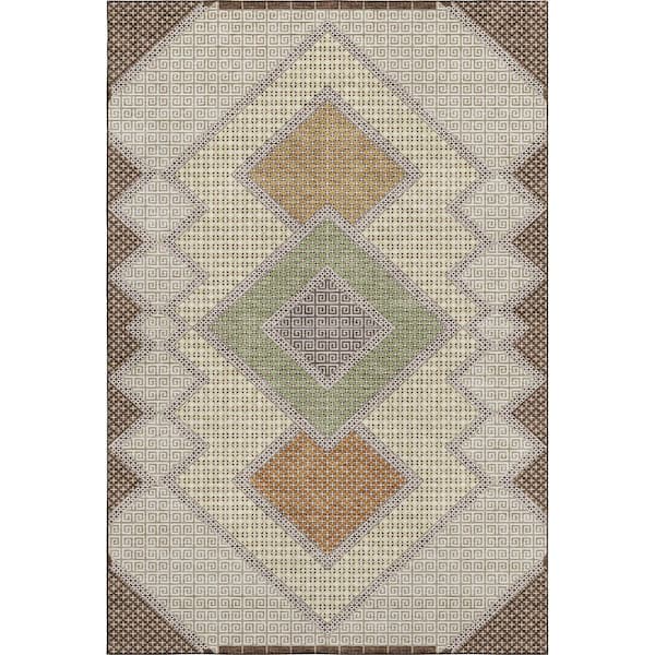 Mayfield Premium Machine Washable Abstract AMF2111 Brown 3 ft. x 5 ft. Area Rug