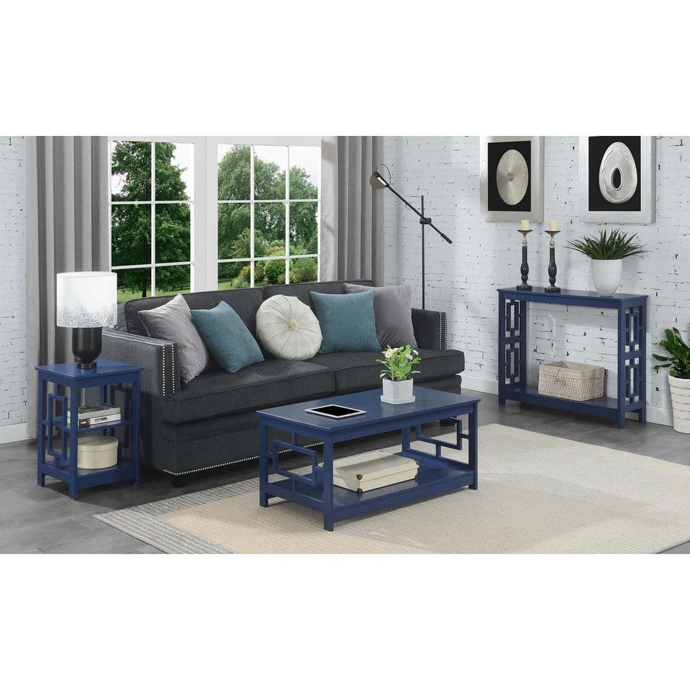 Cobalt Blue Square Wooden End Table with Shelves