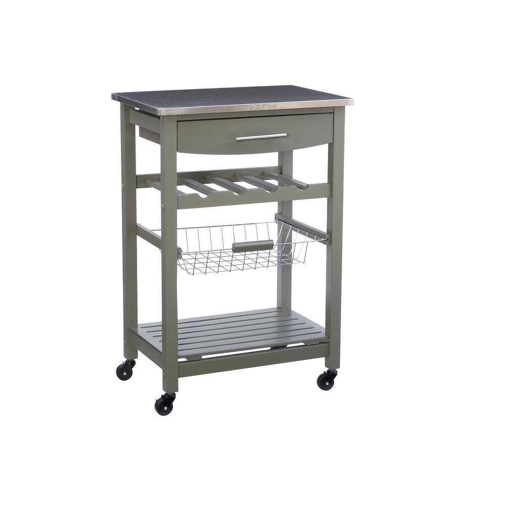 Linon Home Decor Todd Gray Kitchen Cart with Stainless Steel Top and ...