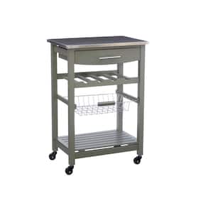 Todd Gray Kitchen Cart with Stainless Steel Top and Storage
