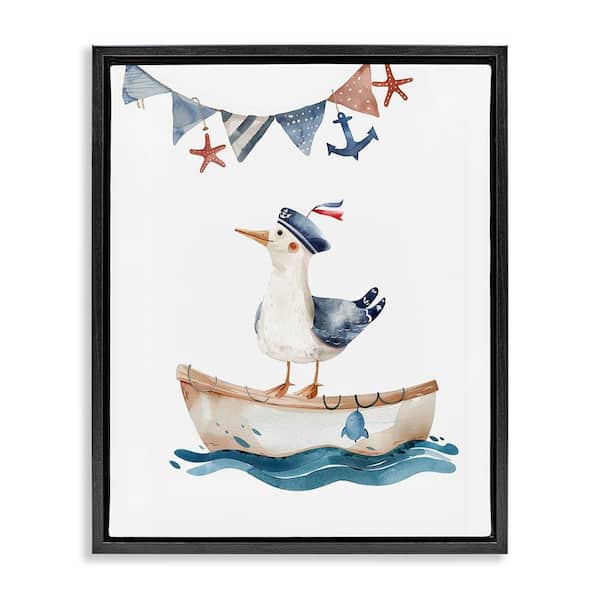 Cute Sailor Seagull by LSR Design Studio Black Floater Frame Animal Graphic Art Print 21 in. x 17 in.