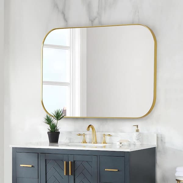 Trielle 48 in. W x 30 in. H Rectangular Aluminum Framed Wall Mounted Bathroom Vanity Mirror in Brushed Gold