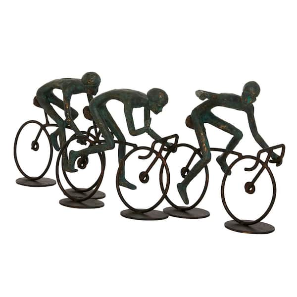 Litton Lane 5 in. x 8 in. Bronze Polystone People Sculpture with Bike