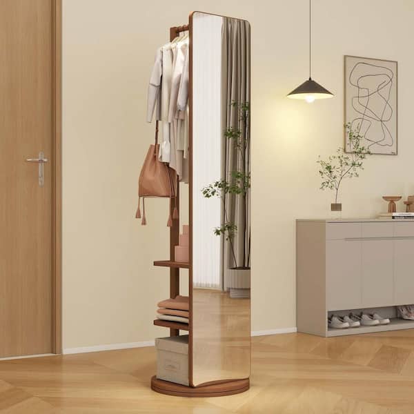 Unbranded 65.7 x 17.7 in. Full-Length Dressing Standing Mirror Floor Mirror with Rear Storage Shelves the Living/Bedroom (Walnut)