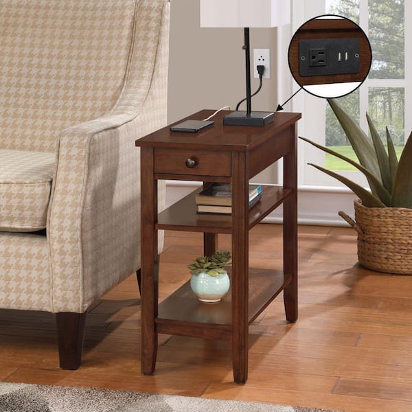 Convenience Concepts American Heritage 11.25 n. W Espresso Rectangular Wood Veneer End Table with Charging Station